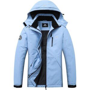 Women's Waterproof Snowboarding Denim Blue Snow Ski Jacket Coat Zipper Pockets